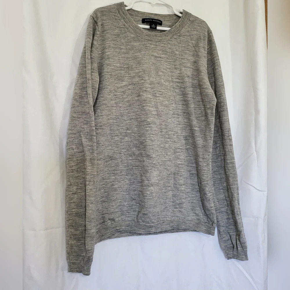 Banana Republic Extra Fine Gray Merino Wool Long Sleeve Crewneck Sweater Size S